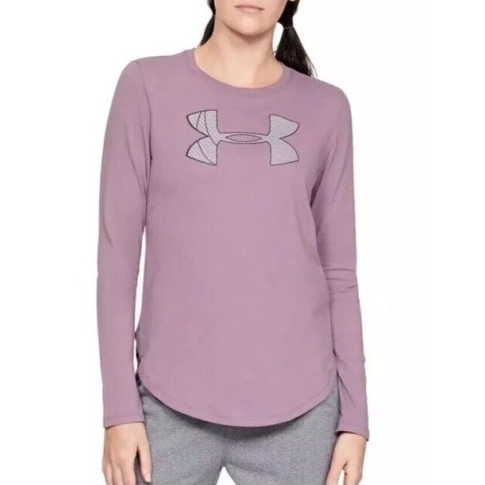 Under Armour Women's Heat Gear Graphic Big Logo Long Sleeve Top Purple Size S